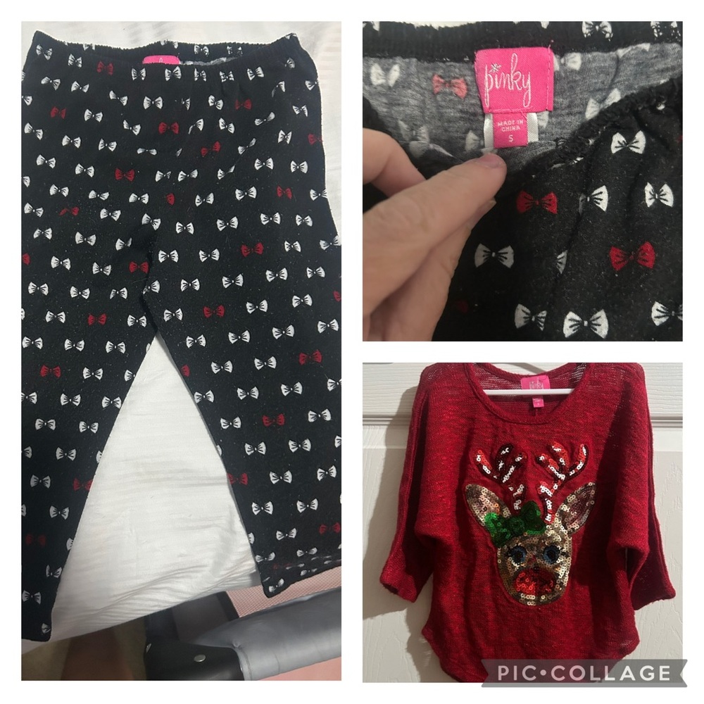Adorable red sweater with bow leggings sequins for reindeer. Pinky brand!